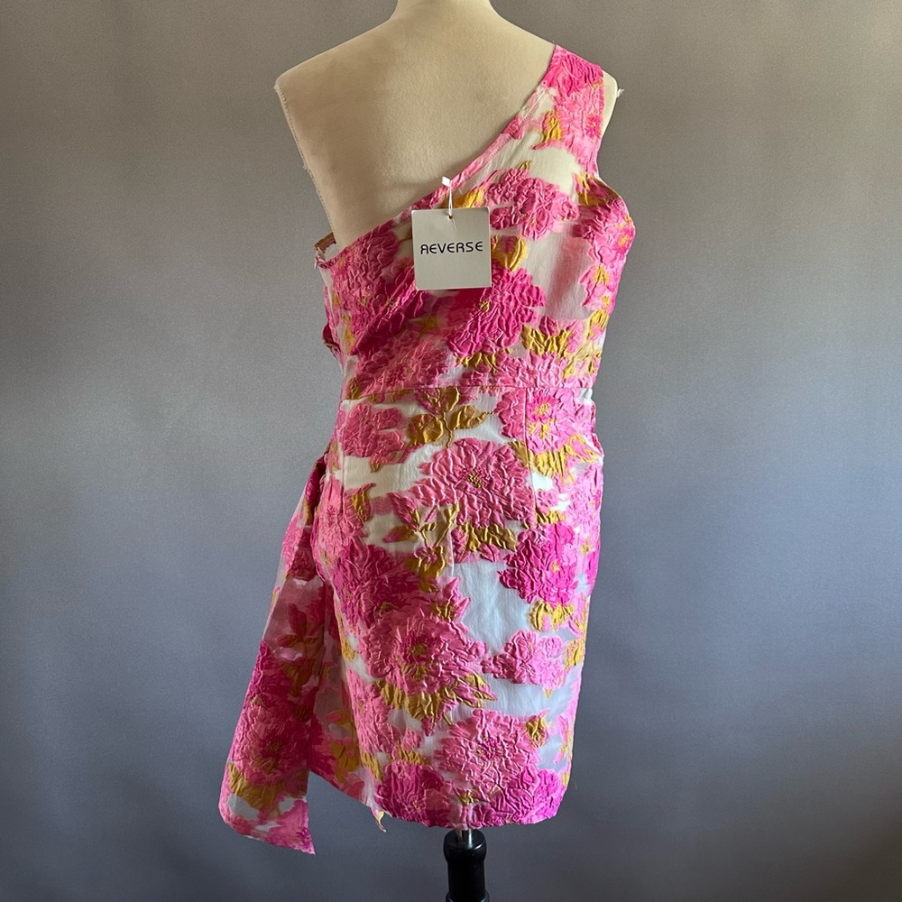 Nwt Reverse One Shoulder Wrap Garden Tea Party Mini Dress - Picture 8 of 11
